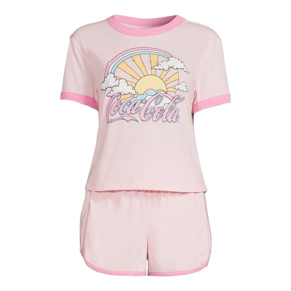 Coca-Cola Women's Pink Ringer T-Shirt and Lounge Pajama Set Size 2X 18W-20W - Picture 1 of 5